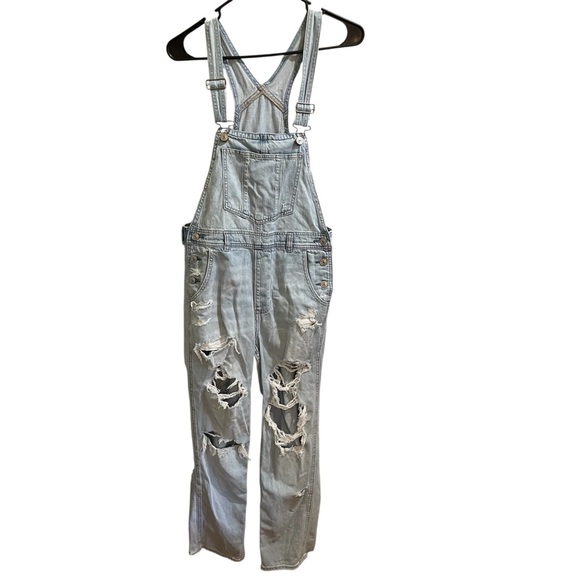 American Eagle 90s Boyfriend Overalls Women’s XS Denim Destructed Light Wash - Picture 1 of 7